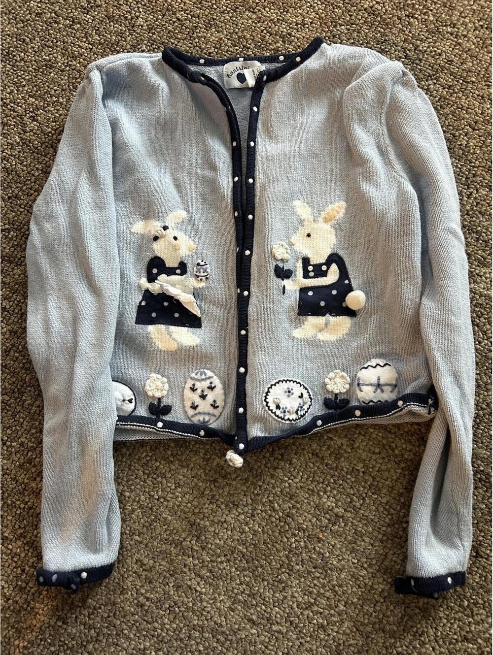 Vintage hartstrings Light Blue Bunny Embroidered Cardigan Girls Size 14/16